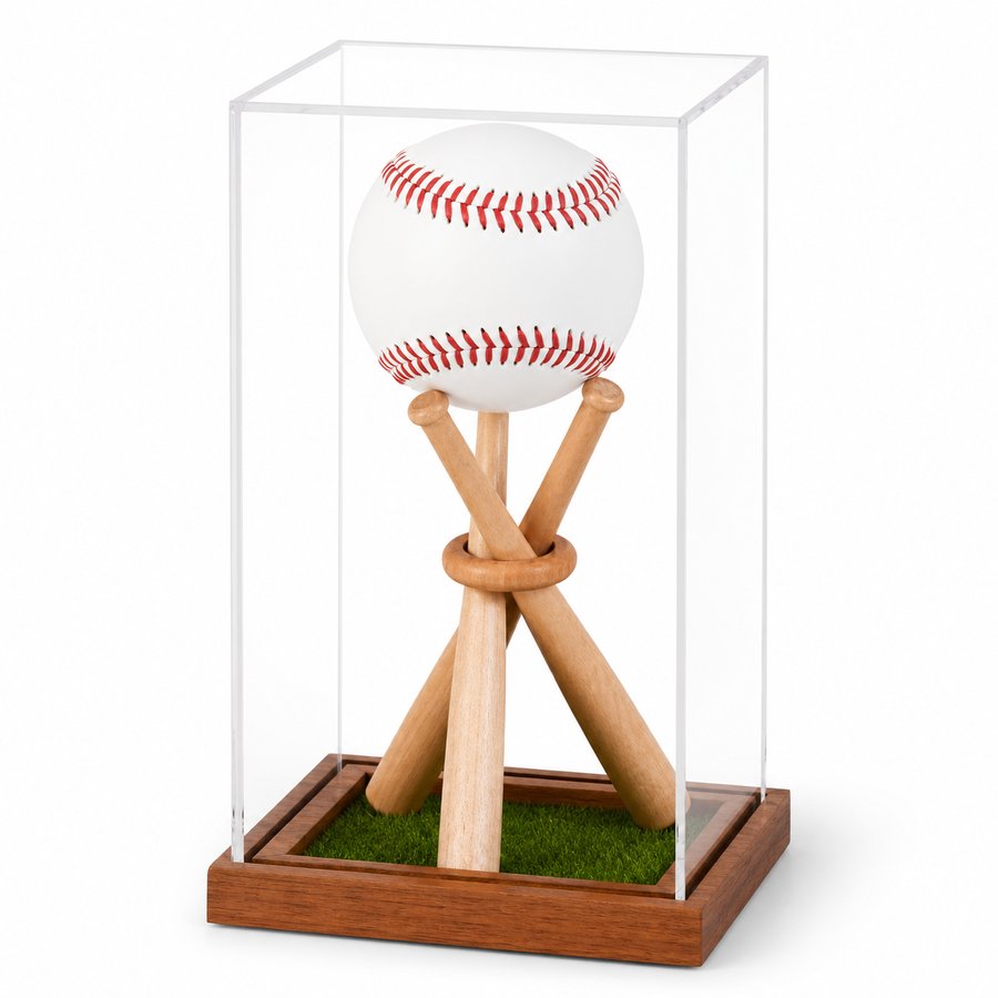 Baseball display case with ball